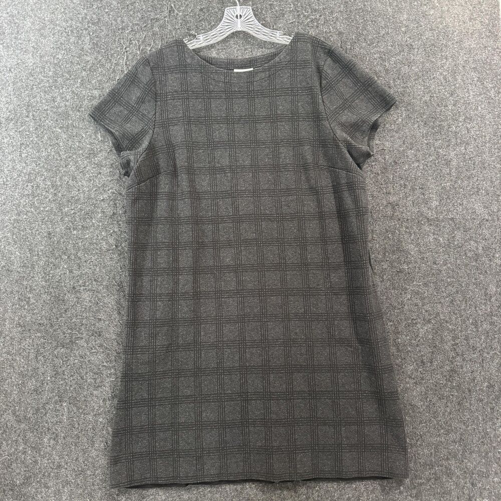J. Jill Dress Women's XL Gray Plaid Knit Shift Short Sleeve Knee Length Workwear